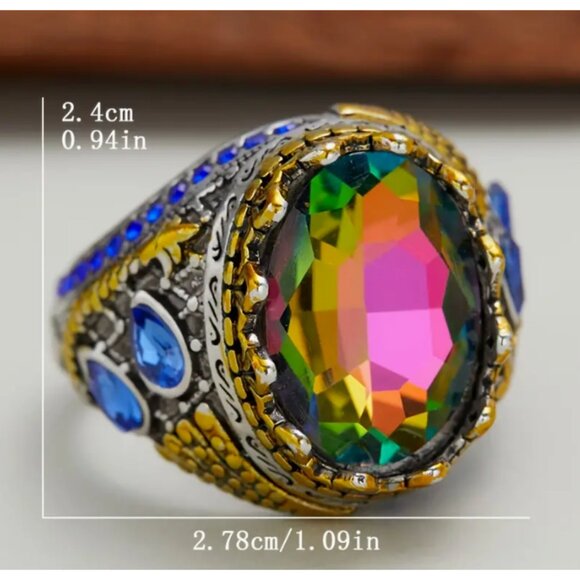 Stunning Large Multi-Colored Silver Ring Women Men Size 8 - Picture 2 of 6
